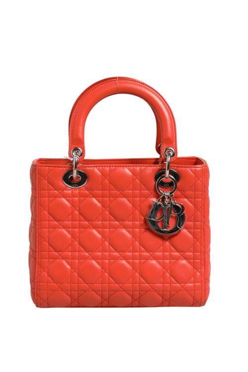 Christian Dior Orange Cannage Lambskin Leather Lady Dior Women's Bag Pre-Owned