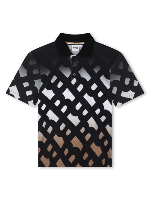 Monogram-print piqué-weave polo shirt - Black
