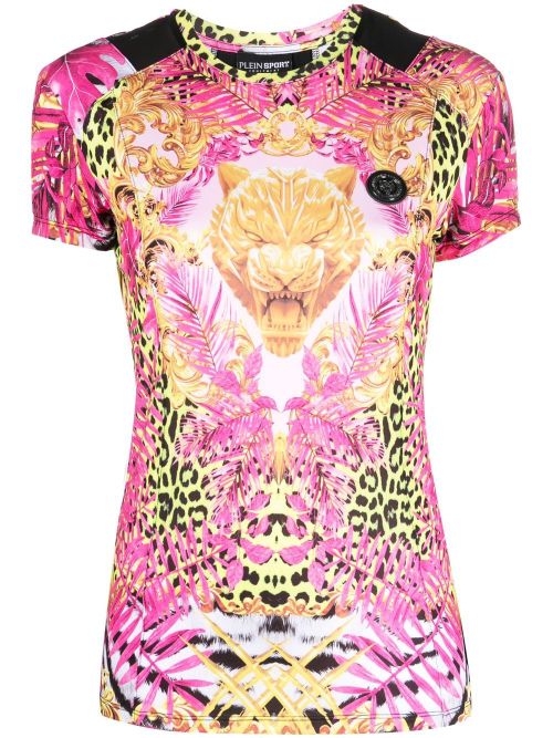 Tiger-print detail T-shirt - Pink