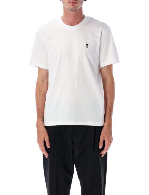 Mini Minimalist Cotton T-Shirt with Embroidered Heart Detail and Back "AMI"