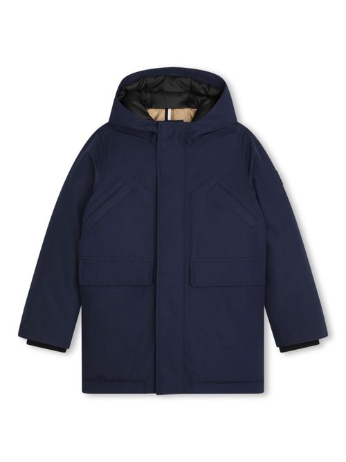 Logo-appliqué hooded padded coat - Blue