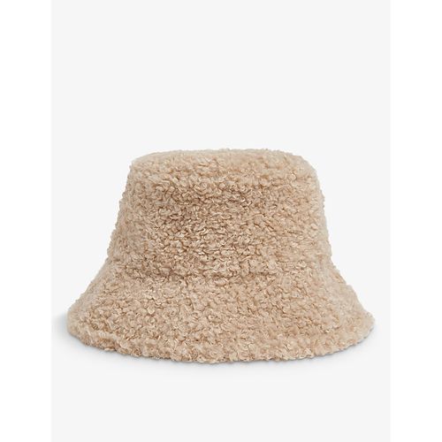 Womens Cream Wide-brim Borg Bucket hat