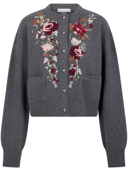Floral-embroidered cardigan - Grey