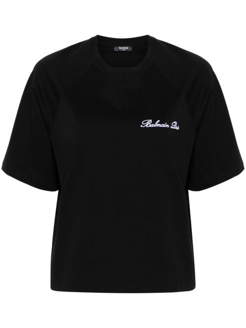Logo-embroidered cotton T-shirt - Black