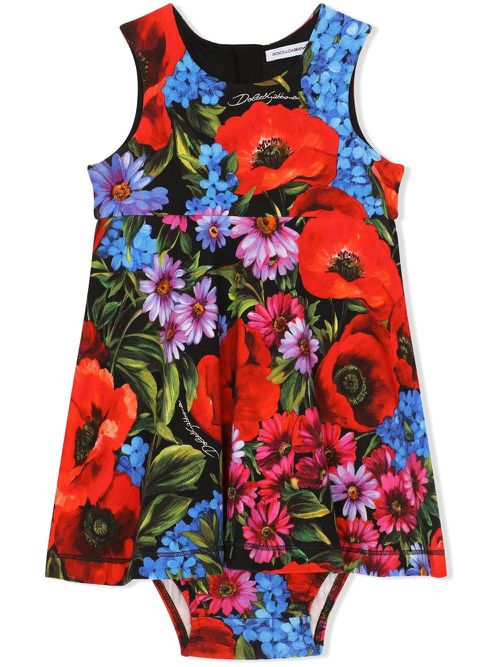 Meadow-print interlock midi dress - Blue