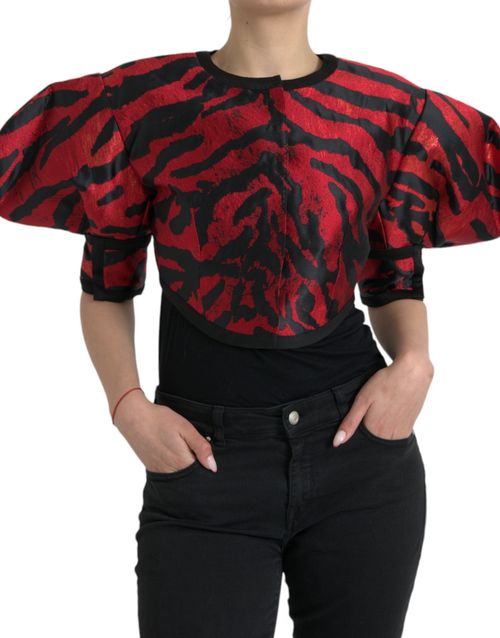 Animal-Print Cropped Blazer — Red