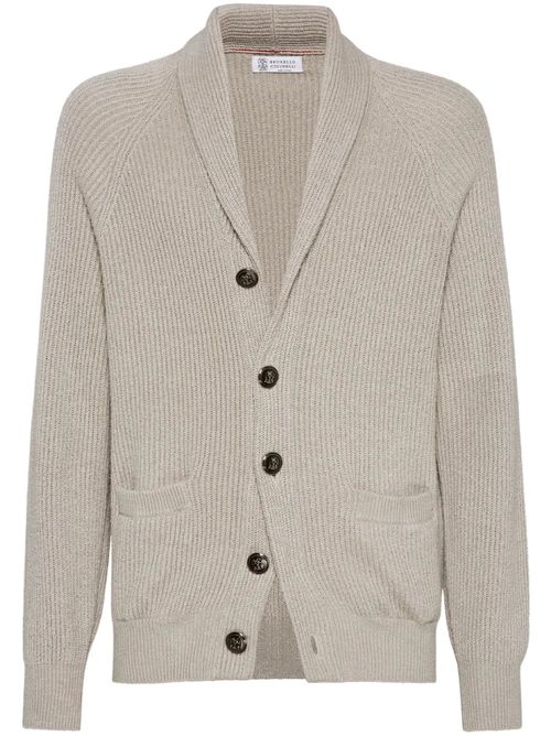 Ribbed-Knit Cardigan — Beige