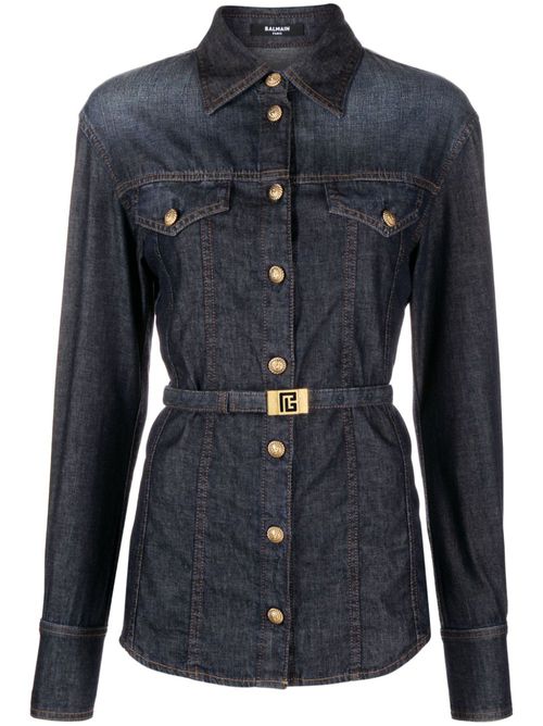Belted denim shirt - Blue