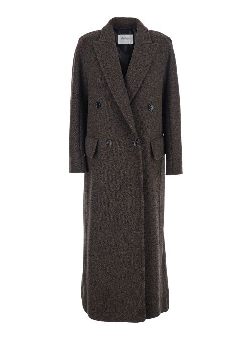 Double-Breasted Wool Blend Coat — Brown