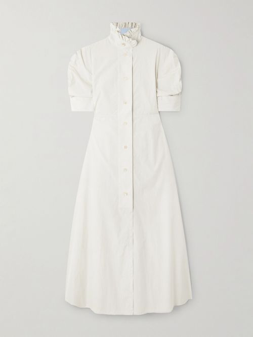 Thierry Colson Venetia Ruffled Pinstriped Cotton-poplin Midi Dress - White