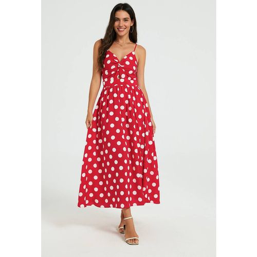 FS Collection Women's Polka Dot Twist Front Strappy Midi Dress in Red