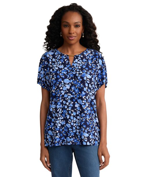 Petite Regular Fit Short-Sleeve Round Neck Jersey - Pacific Navy Multi