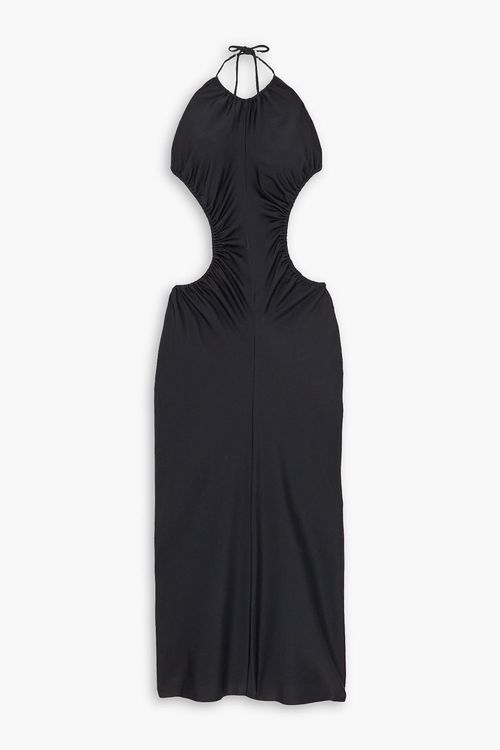 Ester Manas open-back gathered stretch-knit halterneck midi dress