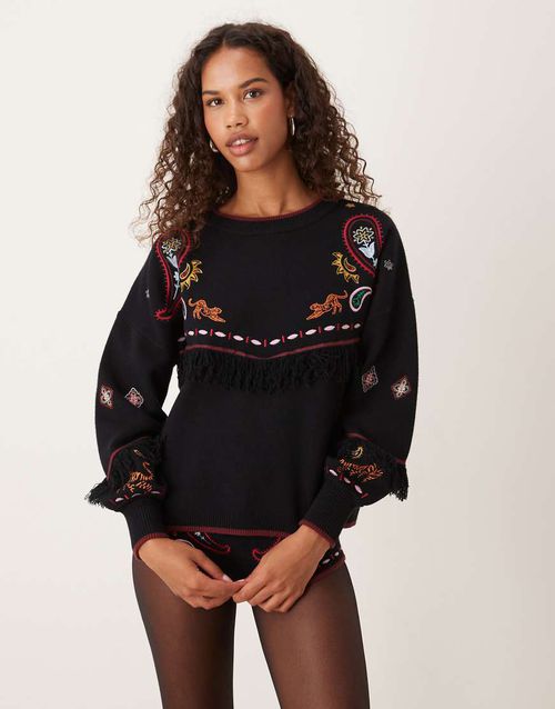 Safari embroidered knitted jumper co-ord in black