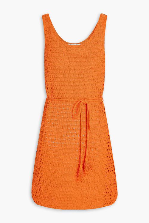 Alice Olivia - Tomoko crocheted cotton-blend mini dress - Orange - XL