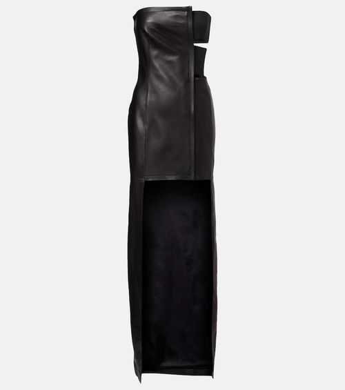 Cutout asymmetric leather maxi dress