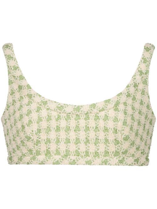Check-pattern tweed crop top - Green