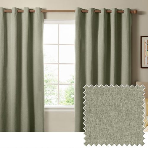 Furn. The Ultimate Blackout Textured Woven Eyelet Curtain Pair, Sage - Sage Green - 229 cm x 229 c