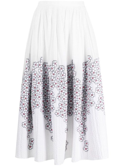Floral-print jacquard midi skirt - White