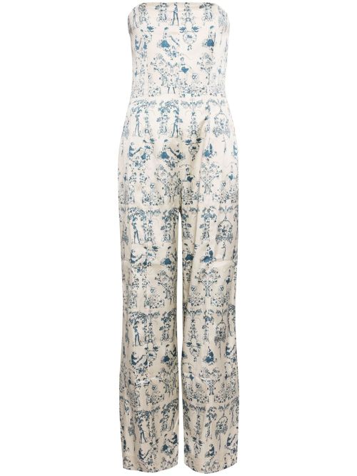 Toile strapless jumpsuit - White