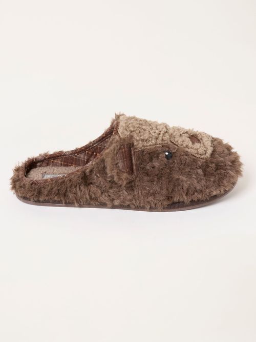 FatFace Brown Gregory Grizzly Bear Novelty Mule Slipper
