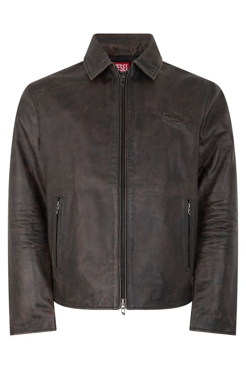 Leather Zipper Jacket with Shirt Collar