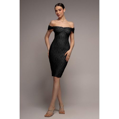 Goddiva Front Knot Twist Midi Dress - Black