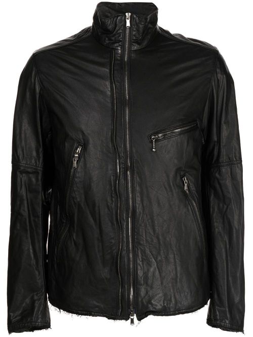 Pocket-detail leather jacket - Black