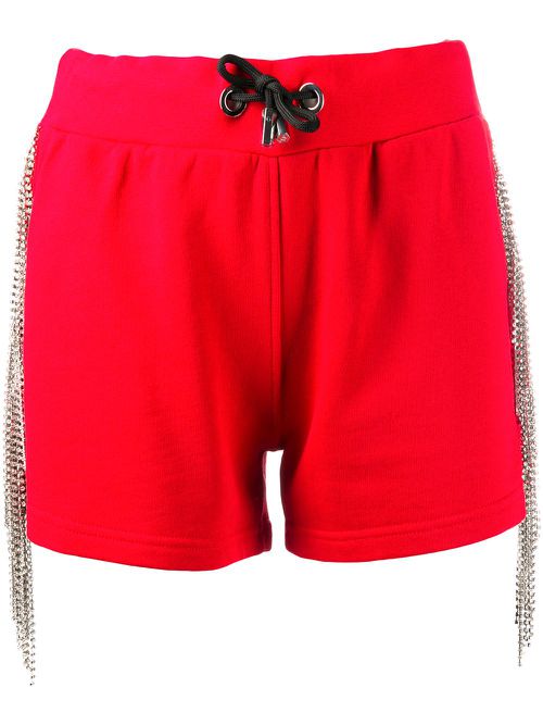 Crystal-embellished track shorts - Red