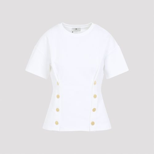 Gold Buttoned T-Shirt White Cotton Polyamide Elastane Tshirt - Women