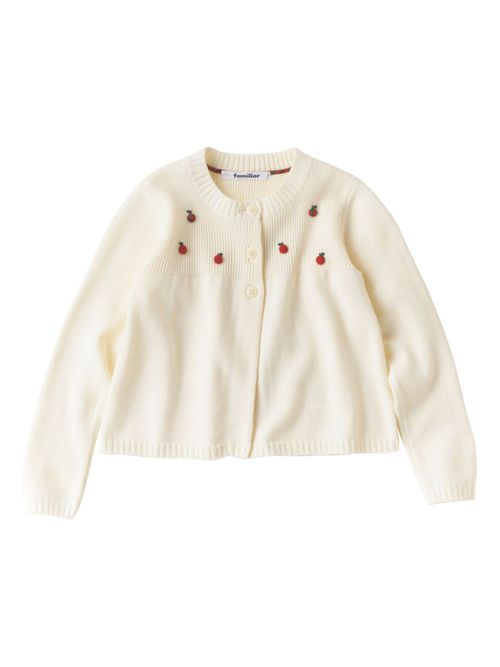 Apple-appliqué knitted cardigan - White