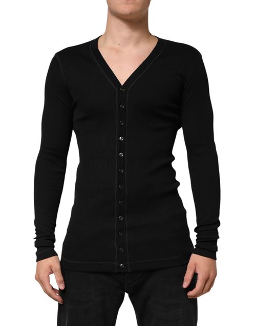 Black Cotton Button Up Men Cardigan Sweater Clothing