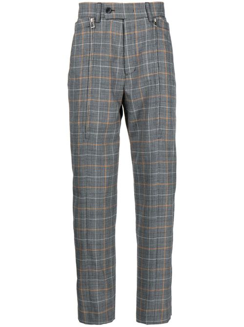 Zip-detail check-print wool trousers - Black