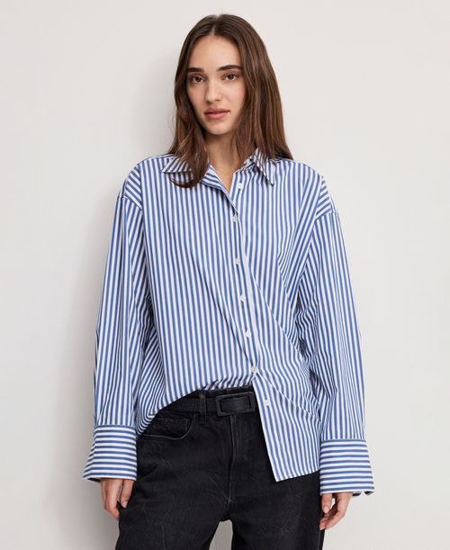 Women's Poplin Oversized Shirt, Regular and Plus - Indigo Stripe