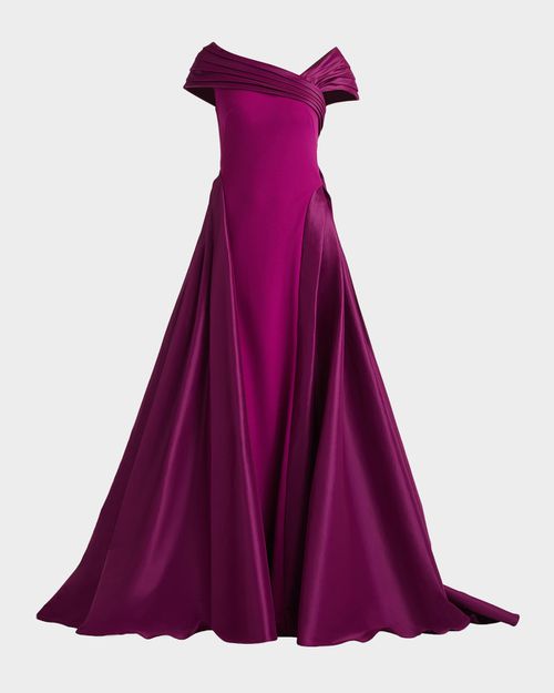Draped Off-Shoulder Crepe Ball Gown