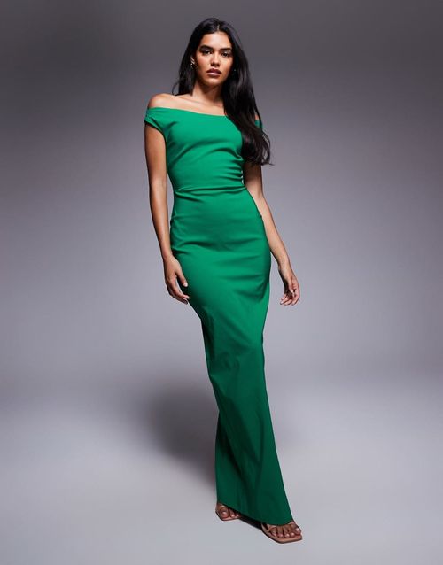 Bengaline off the shoulder maxi dress in emerald green