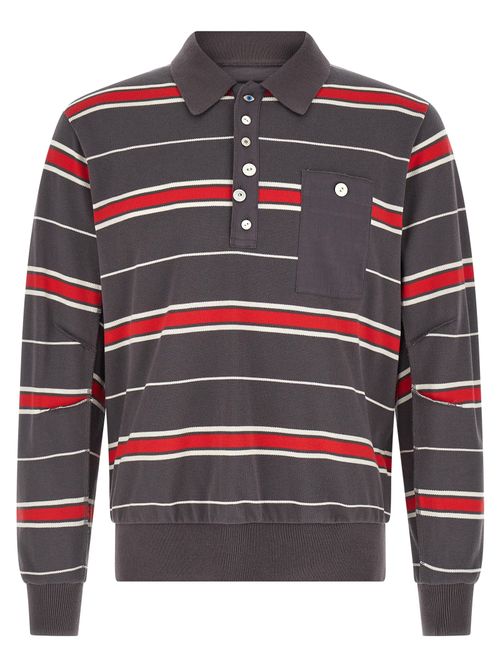 Striped Cotton Piqué Polo Shirt — Gray