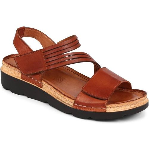 Pavers Women's Adjustable Fasten Leather Sandals in Tan