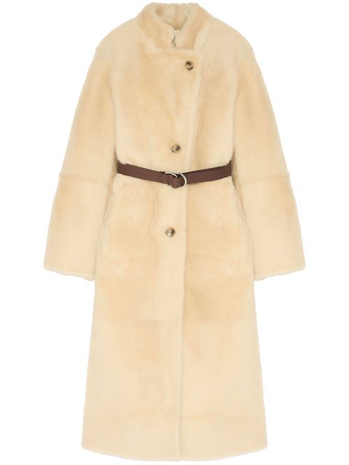 Belted shearling coat - Neutrals