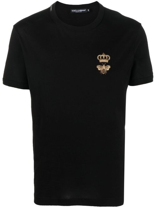 Dolce & Gabbana Embroidered Pique T-Shirt in Black - Black