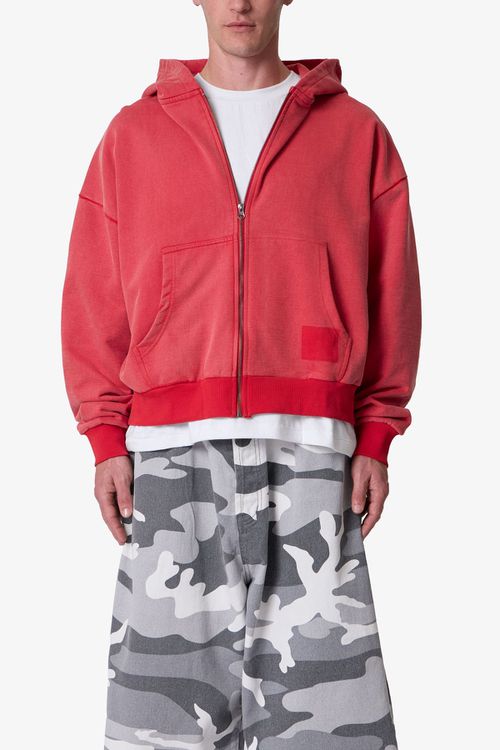 Vintage Zip Up Hoodie - Washed Red