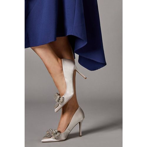 Coast Women's Wide Fit Tania Satin Embellished Bow High Heel Stiletto Court Shoes in Silver