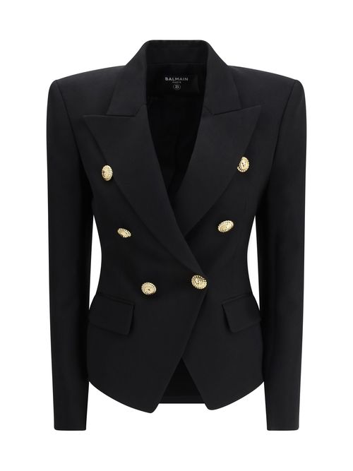 Double-Breasted Grain De Poudre Blazer — Black
