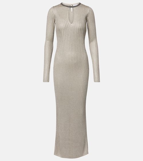 Monili ribbed-knit lamé maxi dress