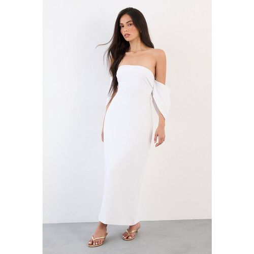 Warehouse Women's Stretch Crepe Bardot Column Midi Dress in Ivory