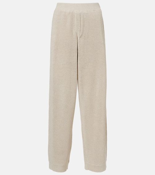 Knitted cotton-blend wide-leg pants