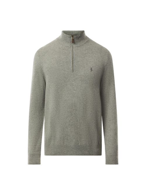 Mens Quarter Zip Sweater in Fawn Grey Heather, Merino Wool