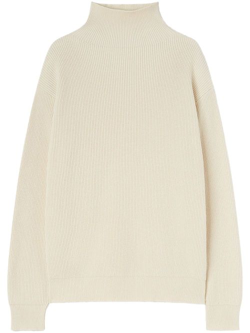 Roll-neck ribbed-knit cotton jumper - Neutrals