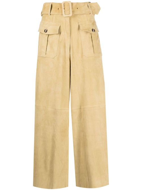Wide-leg suede trousers - Neutrals