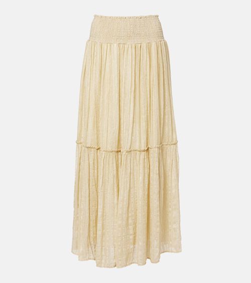 Gathered striped silk-blend maxi skirt